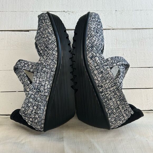 bernie mev. Lulia Newsprint Black White Woven Shoes wedge size 41 - Picture 3 of 11